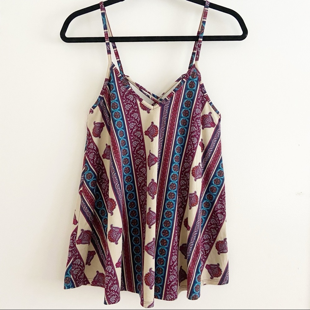 Striped Maroon Tank Top Tie at Back Medium
